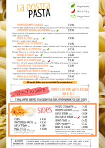 Authentic Italian pasta dishes, with rich italian saices - Carbonara, Bolognese, Lasagna, Pesto and more