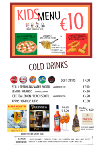 Delicious Italian kids menu with small pizzas, pasta and fun, child-friendly meals