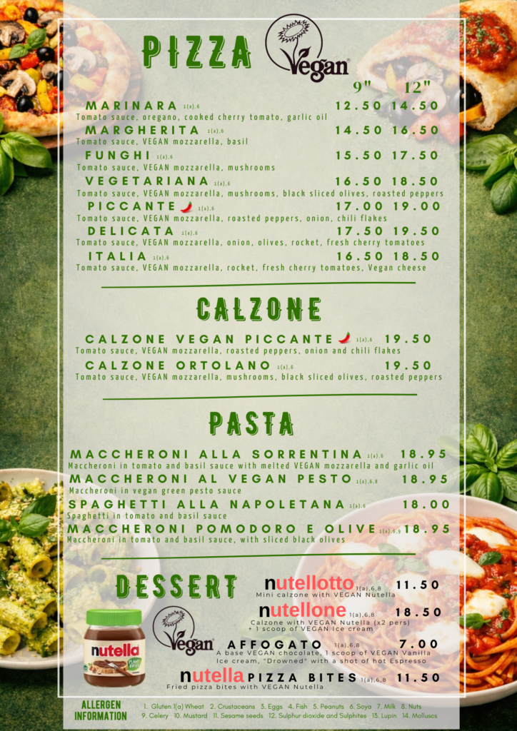 Vegan Italian menu at authentic Italian restaurant in Blarney Cork